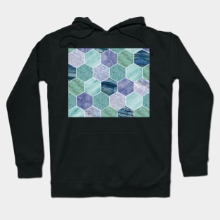 Mixed greens & blues - marble hexagons Hoodie